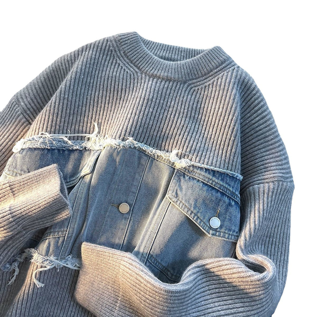Denim Splicing Knitwear Sweater | PHYLIA