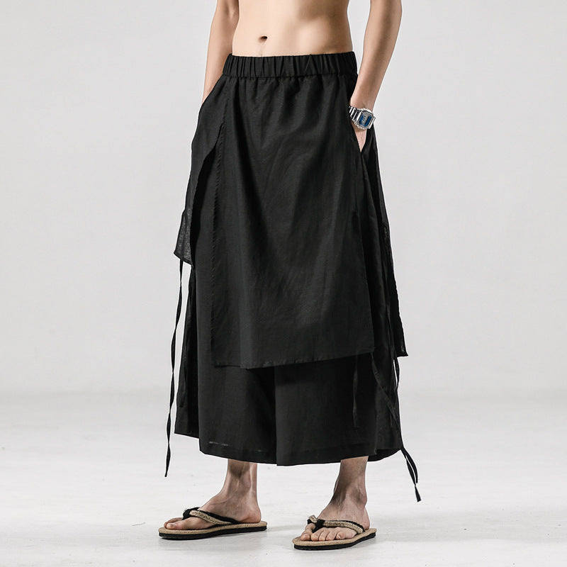 Solid-Color Retro Linen Casual Culottes | PHYLIA