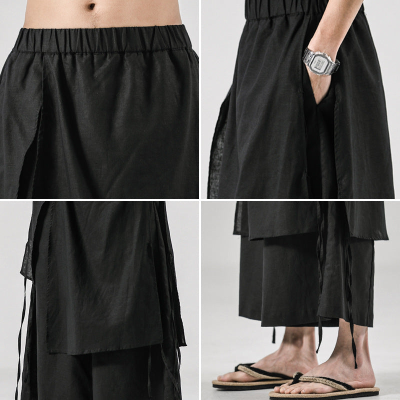 Solid-Color Retro Linen Casual Culottes | PHYLIA