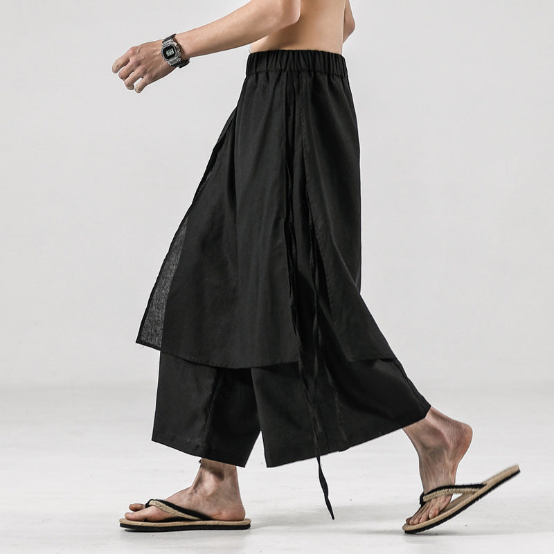 Solid-Color Retro Linen Casual Culottes | PHYLIA