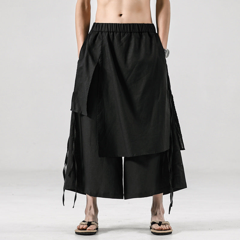 Solid-Color Retro Linen Casual Culottes | PHYLIA