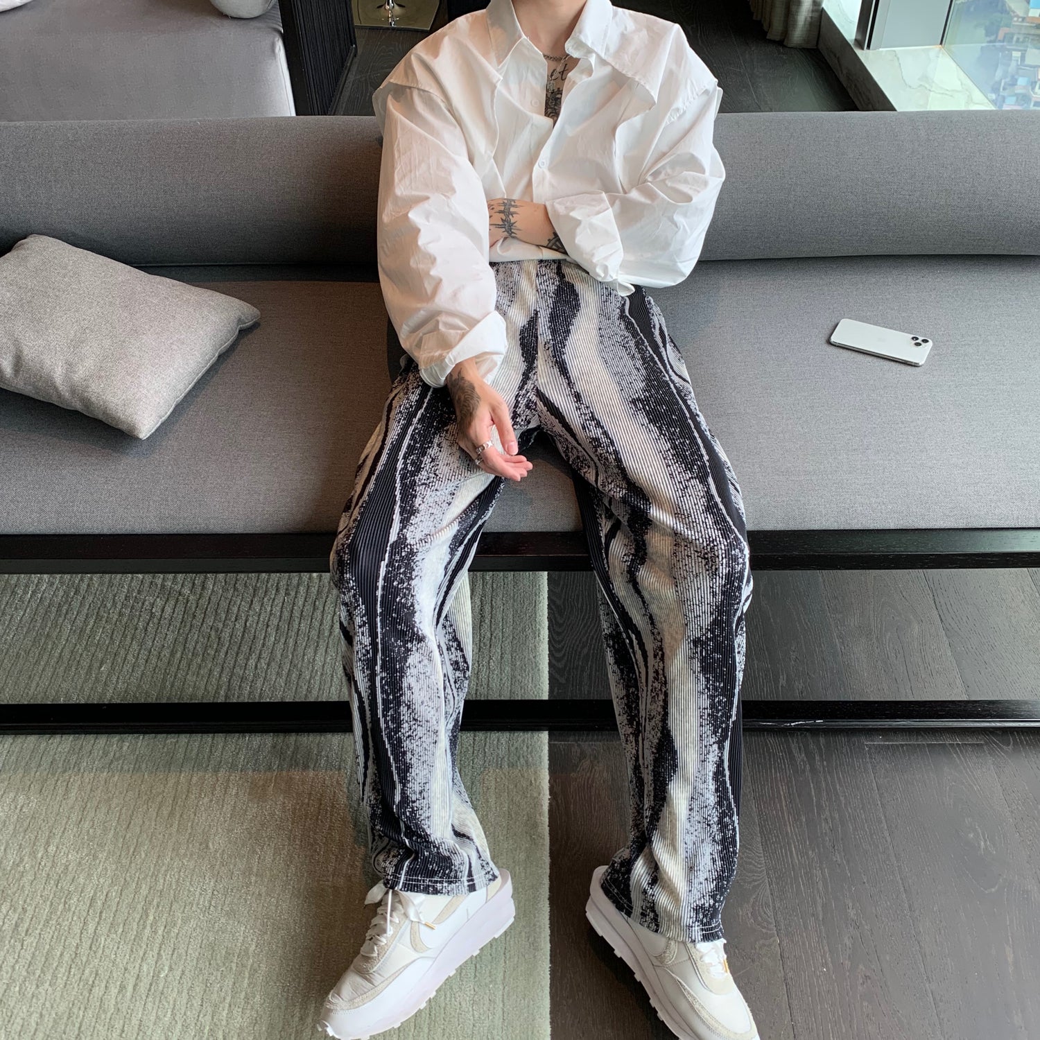 Ink-Pleated Draped Loose Straight-Leg Pants | PHYLIA