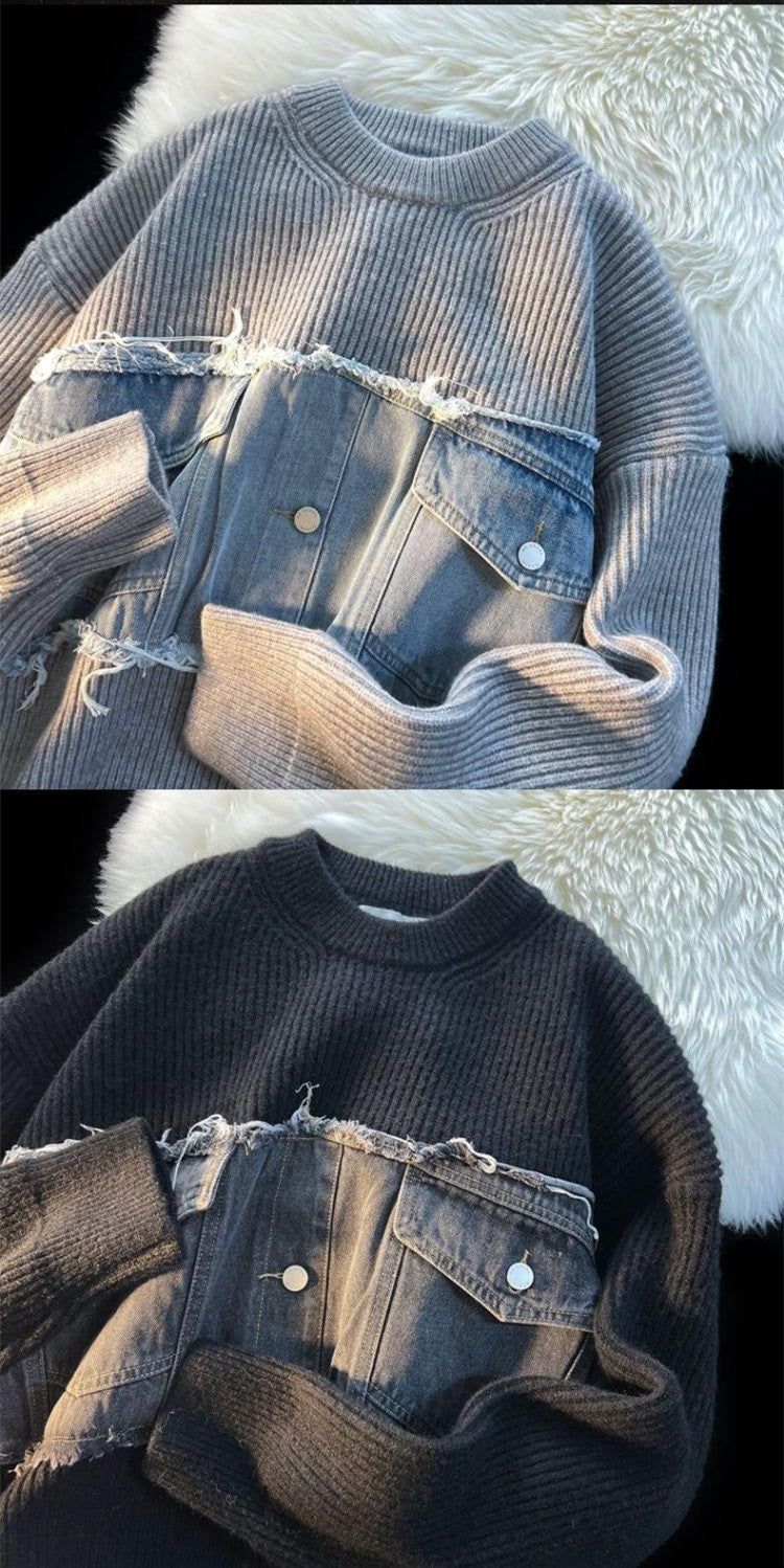 Denim Splicing Knitwear Sweater | PHYLIA
