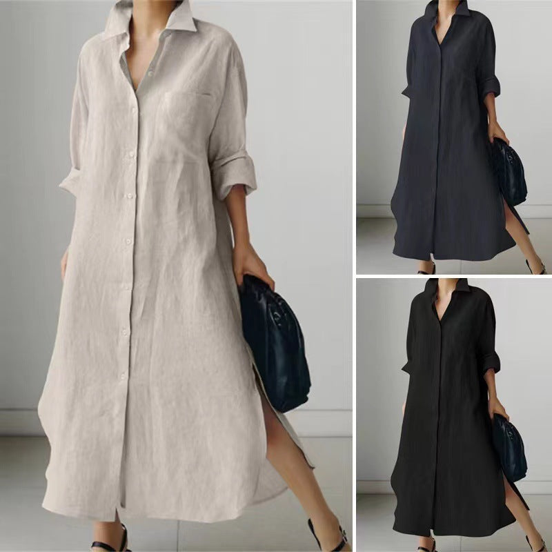 Solid Color Button Cardigan Dress with Irregular Hem | PHYLIA
