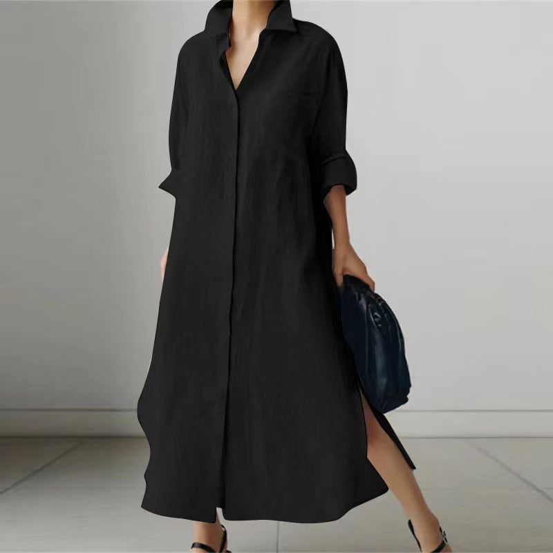 Solid Color Button Cardigan Dress with Irregular Hem | PHYLIA