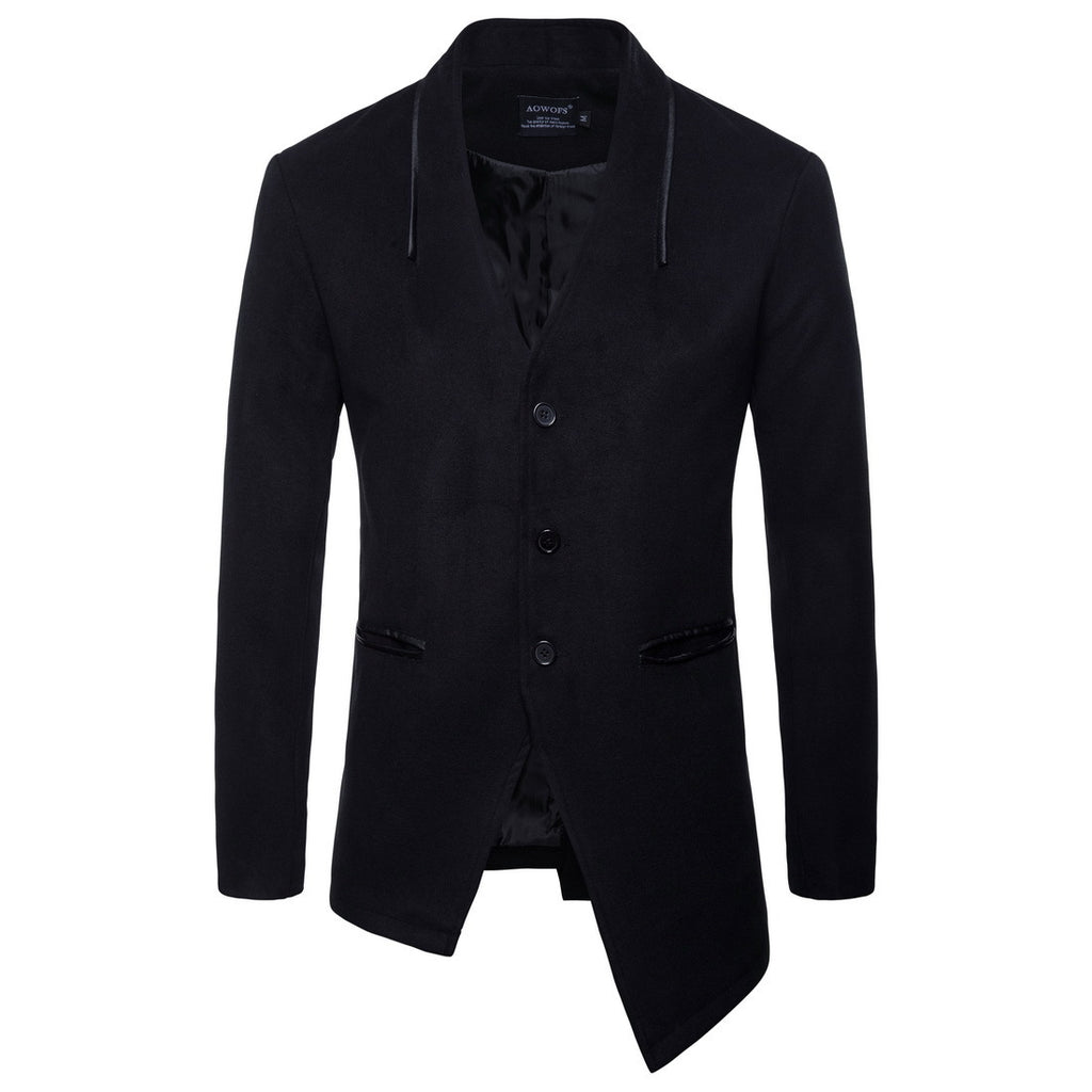 Woolen Trench Coat with Irregular Hem | PHYLIA