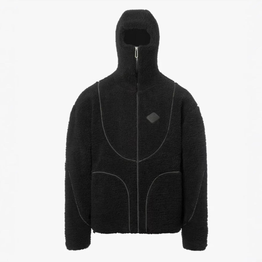 Lamb Wool Hooded Patchwork Zipper Coat | PHYLIA