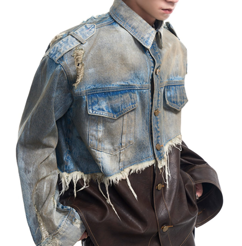 Retro Patchwork Destroyed Denim Jacket | PHYLIA