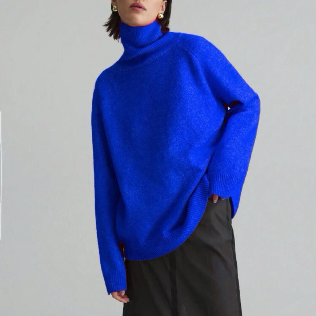Loose Fitting High Neck Solid Color Sweater | PHYLIA