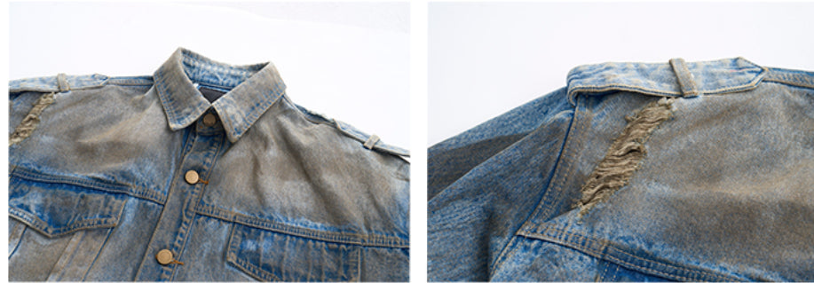 Retro Patchwork Destroyed Denim Jacket | PHYLIA