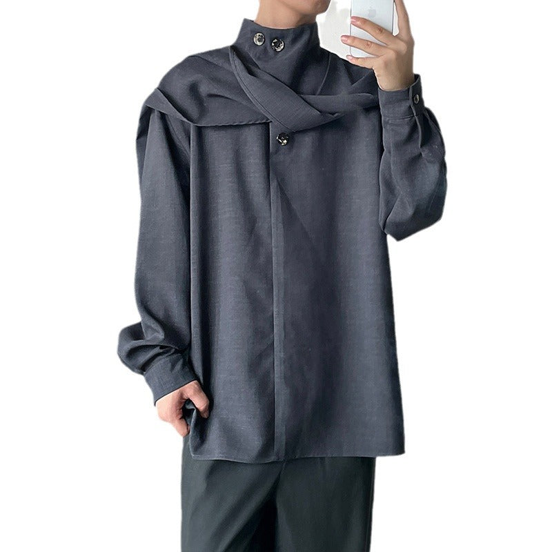 Retro Semi-High-Neck Casual Top | PHYLIA