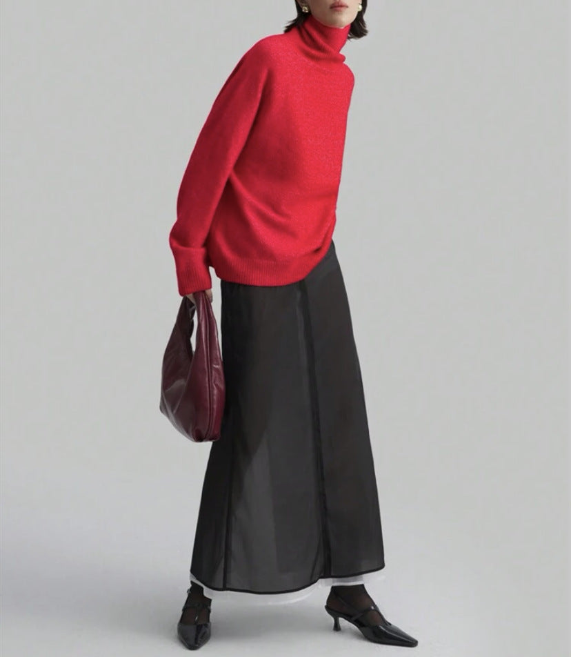 Loose Fitting High Neck Solid Color Sweater | PHYLIA