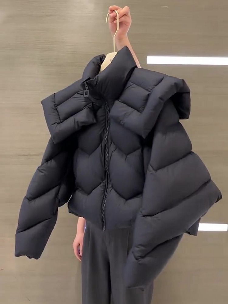 High-Grade Thick Black Cotton-Padded Jacket | PHYLIA