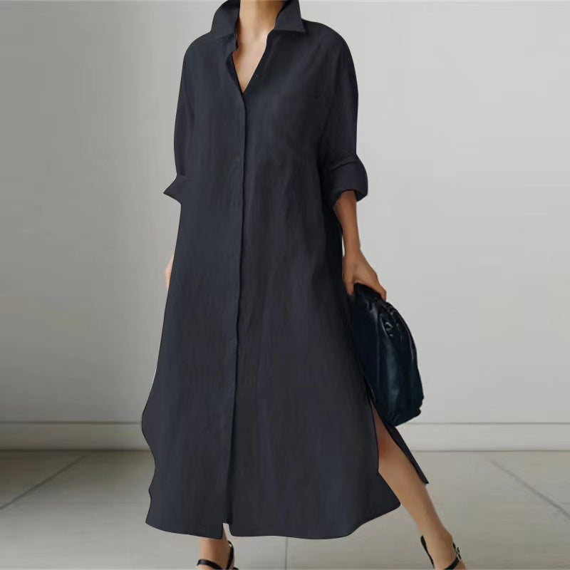 Solid Color Button Cardigan Dress with Irregular Hem | PHYLIA