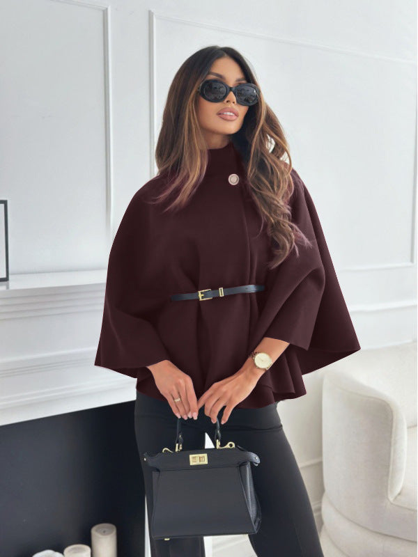 Stand Collar Batwing Sleeve Cloak Top Woolen Jacket | PHYLIA
