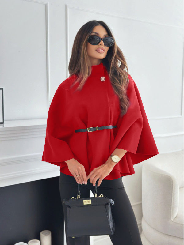 Stand Collar Batwing Sleeve Cloak Top Woolen Jacket | PHYLIA