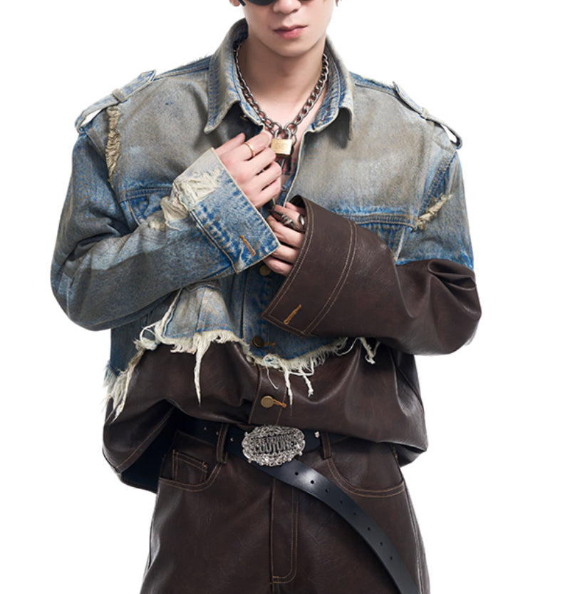 Retro Patchwork Destroyed Denim Jacket | PHYLIA