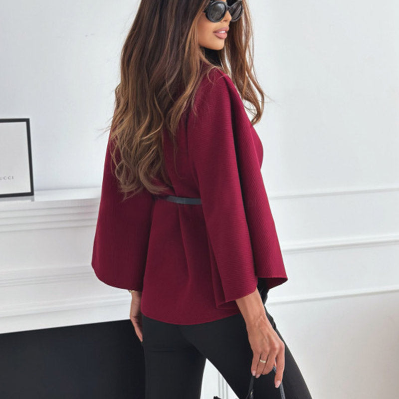 Stand Collar Batwing Sleeve Cloak Top Woolen Jacket | PHYLIA