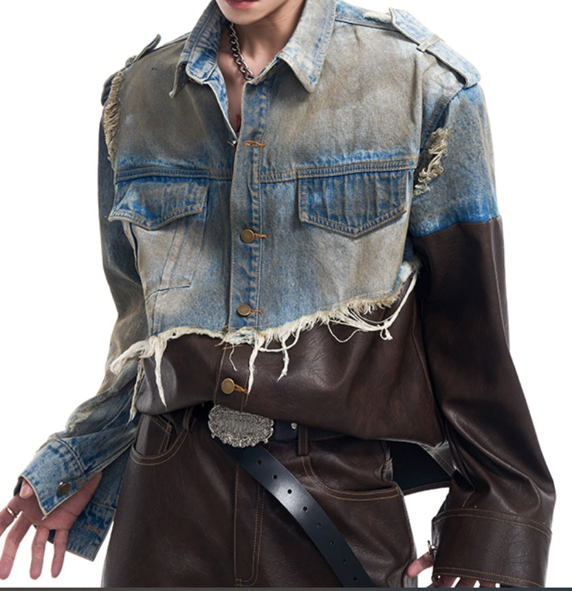 Retro Patchwork Destroyed Denim Jacket | PHYLIA