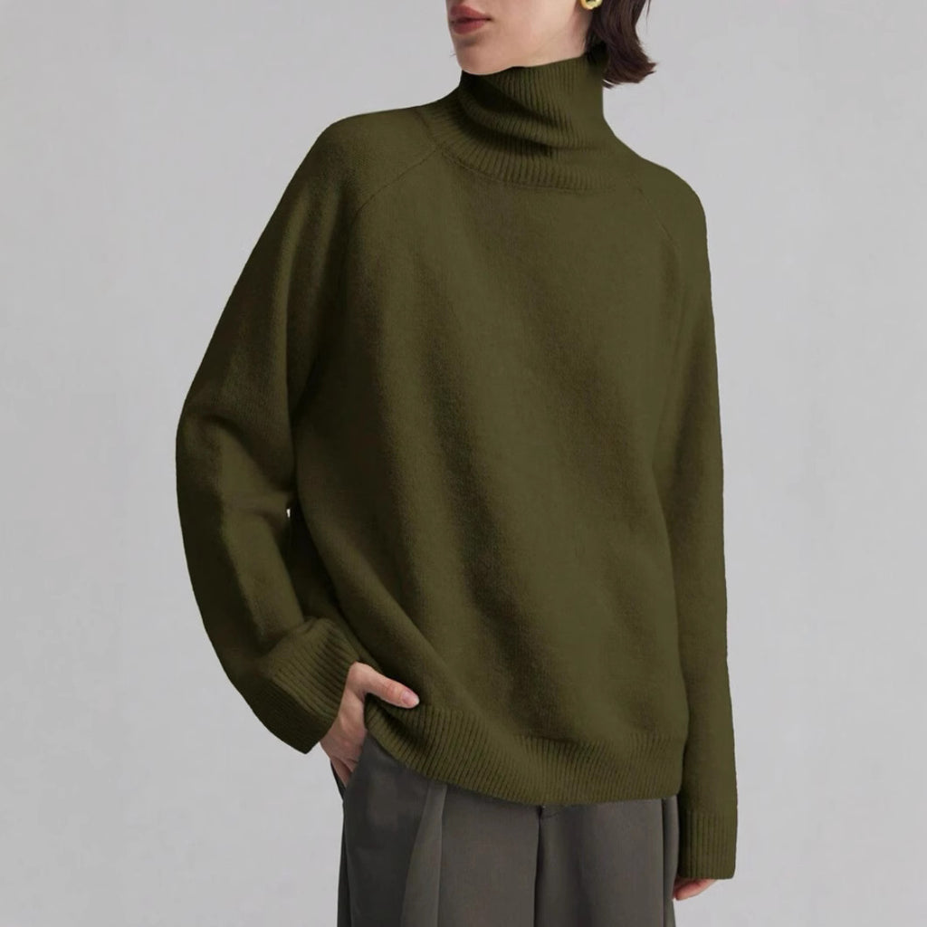 Loose Fitting High Neck Solid Color Sweater | PHYLIA