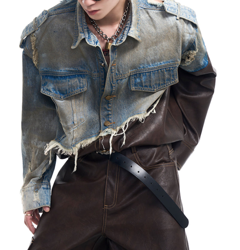 Retro Patchwork Destroyed Denim Jacket | PHYLIA