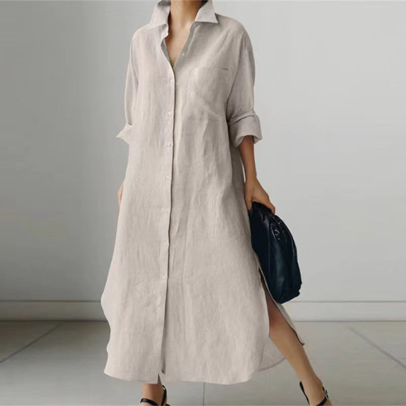 Solid Color Button Cardigan Dress with Irregular Hem | PHYLIA
