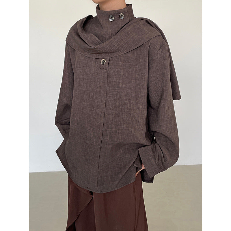 Retro Semi-High-Neck Casual Top | PHYLIA