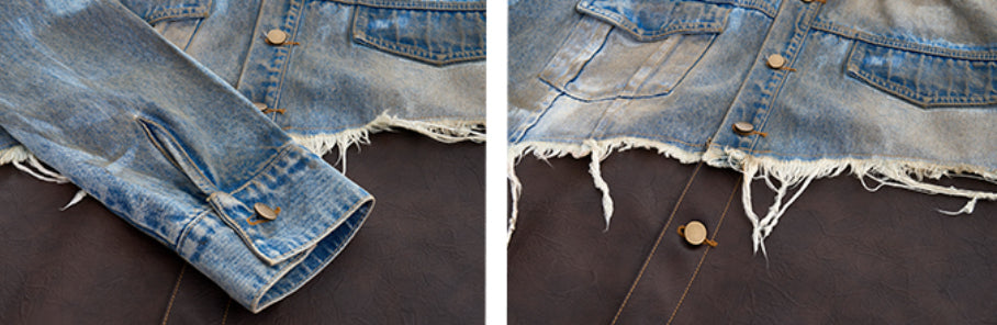 Retro Patchwork Destroyed Denim Jacket | PHYLIA