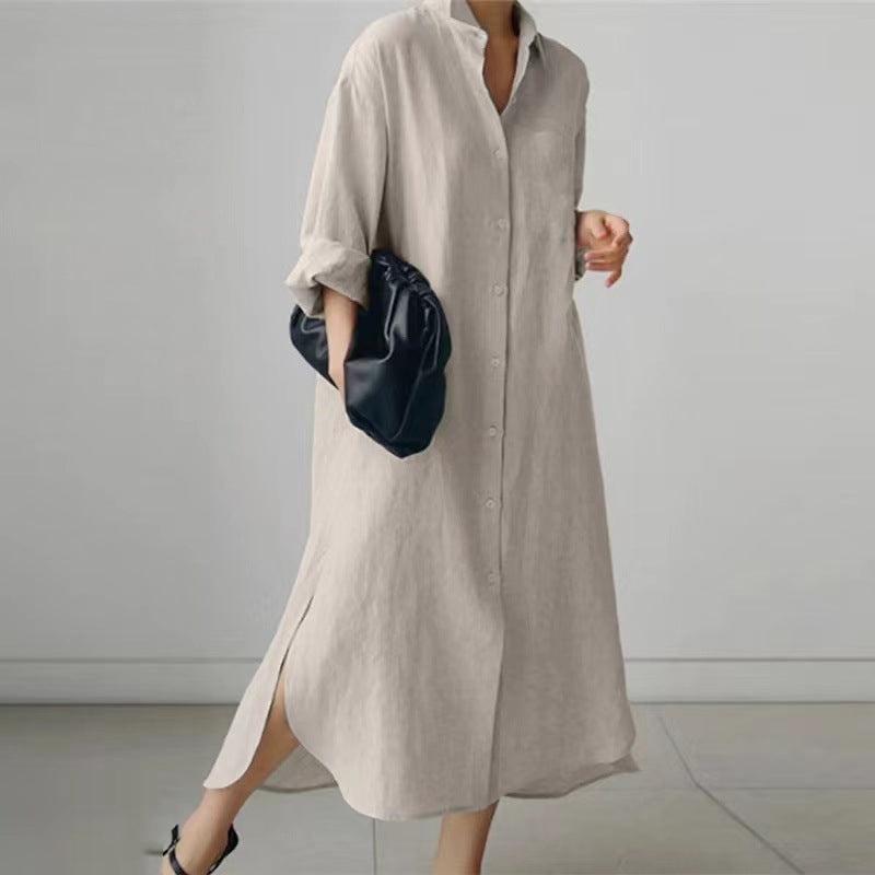 Solid Color Button Cardigan Dress with Irregular Hem | PHYLIA