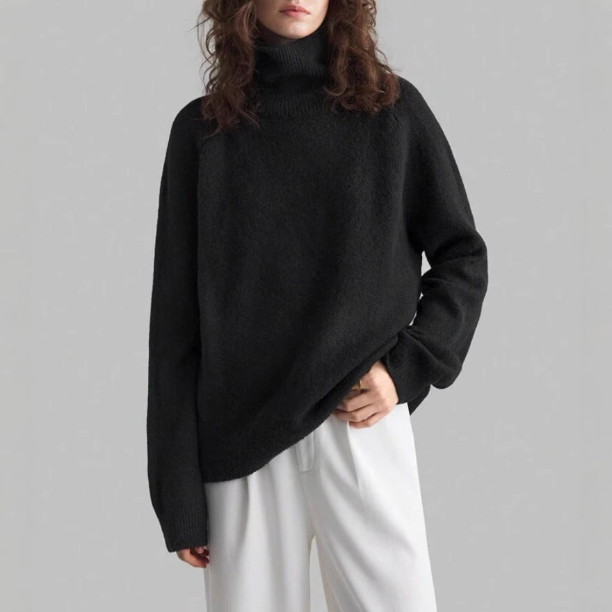 Loose Fitting High Neck Solid Color Sweater | PHYLIA