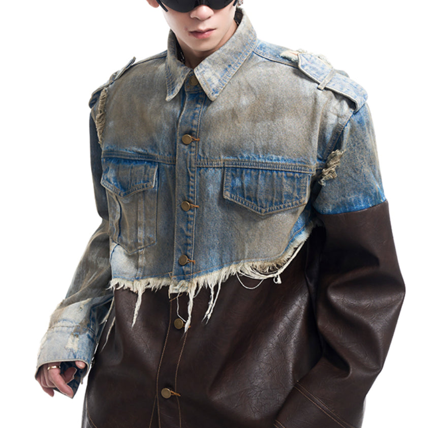 Retro Patchwork Destroyed Denim Jacket | PHYLIA