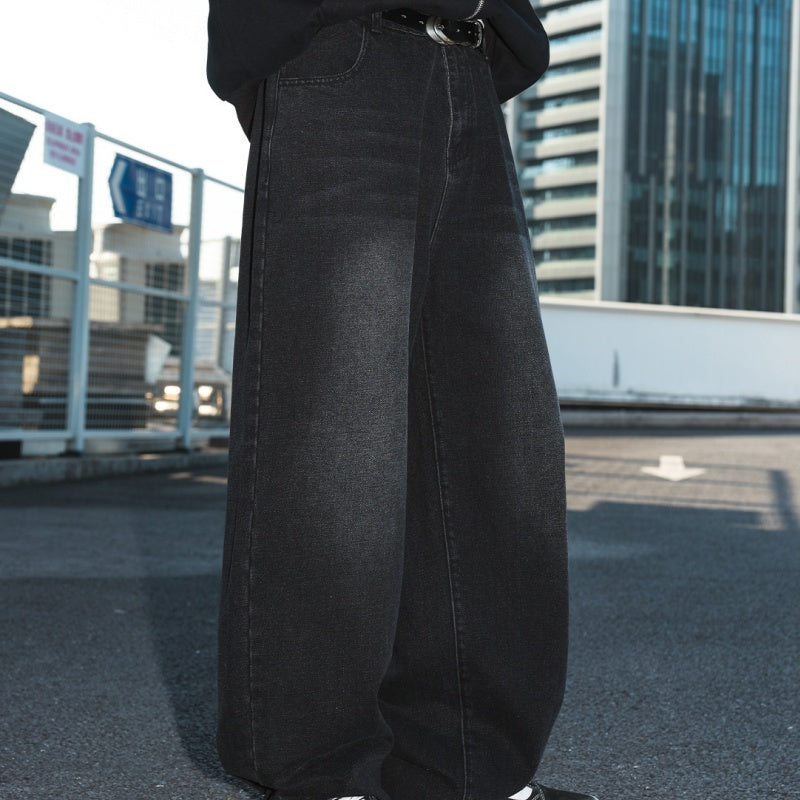 Vintage washed distressed straight loose jeans | PHYLIA