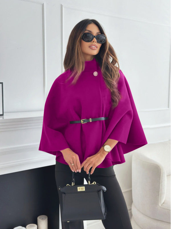 Stand Collar Batwing Sleeve Cloak Top Woolen Jacket | PHYLIA