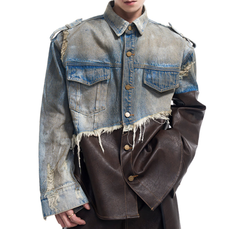 Retro Patchwork Destroyed Denim Jacket | PHYLIA