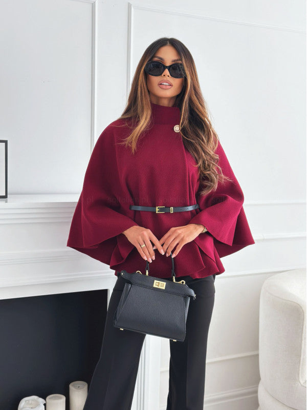 Stand Collar Batwing Sleeve Cloak Top Woolen Jacket | PHYLIA