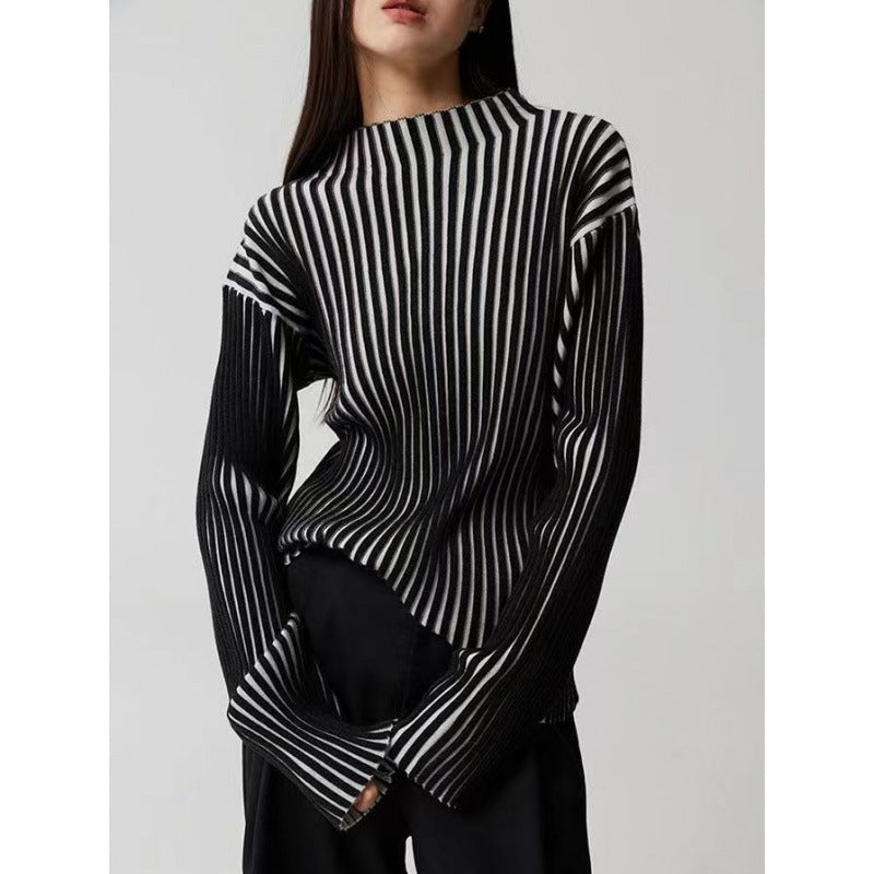Long Sleeve Black & White Contrast Modern Knit Top | PHYLIA